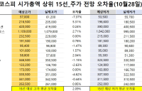 <빅터뉴스 주가 예측>코스피 시가총액 상위 15선_10월 28일_오차율