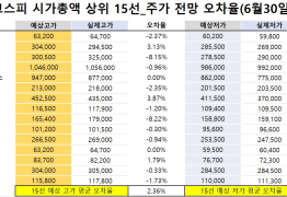 코스피 시가총액 상위 15선_6월 30일_오차율