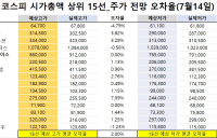 <빅터뉴스 주가 예측>코스피 시가총액 상위 15선_7월 14일_오차율