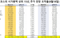 <빅터뉴스 주가 예측>코스피 시가총액 상위 15선_8월 18일_오차율
